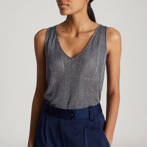 Reiss Alice Metallic Knitted Top, size S